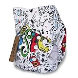 iZiv新生児1厚いおむつ付きオーガニック幼児防水/調整/再利用可能/洗えるポケット布おむつのフィット赤ちゃん0.5-3歳(落書き)