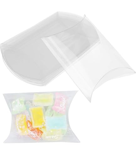 30-Pack Clear Plastic Pillow Favor Boxes – 4.5x2.5x1 Inch, Perfect For Wedding Party Candy Treats