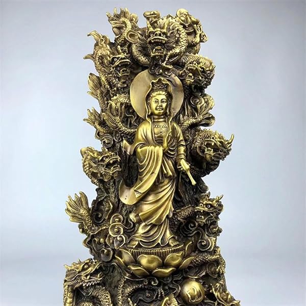 Amazon｜木彫り 仏像 騎龍観音 高級天然ツゲ木彫り 龍神 龍上観音 龍乗 