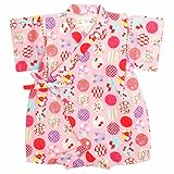 甚平 ロンパース ベビー 女の子 綿100% 日本製生地 グレコ カバーオール 水玉/ピンク-9783 80cm