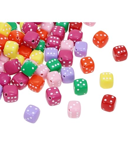 Cousin Fun Packs 62-Piece Dice Beads - 8mm-10mm Jewelry Making Beads For Kids Crafts