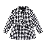 LittleSpring秋冬 子供服 キッズ 女の子 ラシャコート フリース ジャケット aライン 襟付き トレンチコート 千鳥格子柄12M