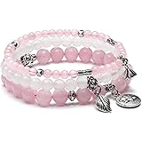 Top Plaza Healing Crystal Stone Beads Stretch Bracelets Set Chakra Yoga Reiki Gemstone Beaded Bracelet Lotus Leaves Charm Jew