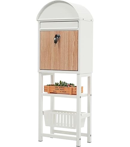 鍵付き ポストスタンド 雨よけ付き 棚・カゴ収納付き 宅配ポスト