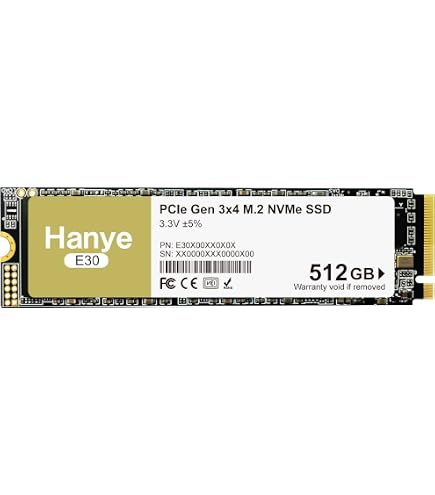 Amazon | Hanye 内蔵型 SSD 512GB PCIe Gen3x4 M.2 NVMe 2280 3100MB/s