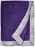 Bacati Bordered Plush Blanket, Solid Purple/Grey, 30 x 40