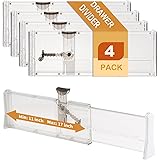 Drawer Dividers 4 Pack, Adjustable Clear Acrylic Drawer Dividers for Clothes, Expandable from 11-17" Kitchen Drawer Dividers 