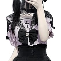 地雷 ゴスロリ 十字架 クロス レースアップ リボン セットアップ 姫袖 ❤︎ ヘアクリップ リボン 十字架 クロス 量産型 地雷 ゴシック