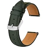[BISONSTRAP] 時計バンド 16mm カーフレザー 腕時計ベルト 替えバンド Quick Release 両面本革 ビジネススタイル 交換べると ダークグリーン/シルバーバックル