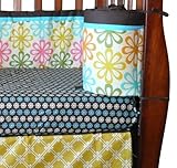 Brown & Turquoise Flower Girl's Crib Bedding Sheet Vintage Floral 100% Cotton by DK LEIGH