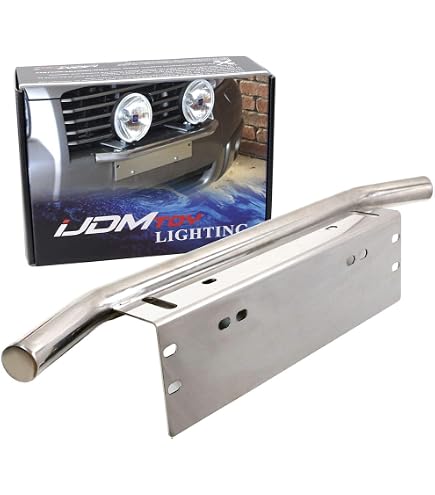 POSENG 23-inch Bull Bar Front Bumper License Plate Mount – LED Light Holder – Offroad, Black Aluminum – 6000K, 9-32V