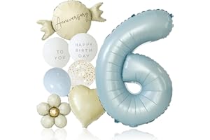 deerzon くすみブルー 6歳 くすみカラー 数字 バルーン 誕生日 飾り付け 10点 セット 大きい 65cm くすみ ニュアンスカラー ナンバーバルーン バースデー 6