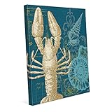 ダマスクLobster Teal :ロブスター&スパイラル貝Victorianヴィンテージマリンライン図面on canvas-patternのビーチハウス壁アートプリント 8x10 RBH000023