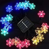 ノーブランド品雪花型ロープライトイルミネーション　ソーラー充電式　LEDライト　手動点灯　20球　4.8M　防滴仕様　2パターン点灯　クリスマスライト　パーティー飾り　結婚式飾り