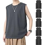 Hisitosa インナーシャツ メンズ タンクトップ 3枚組 5枚組 綿100% 肌着 メンズ tシャツ ノースリーブ 無地 スポーツ 下着 ゆったり 大きいサイズ 柔らかい 防菌防臭 通気性 (JP, アルファベット, 4XL, 5枚組-ダークグレー)