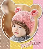 Ｇベビー帽子　耳付き　赤ちゃん　女の子 男の子　キッズ ニット　クマさん　ポンポン  (ピンク)