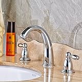 Votamuta Widespread 2 Handle 3 Holes Centerset Mid-Arc Brass Lavatory Snk Faucet,Chrome [並行輸入品]