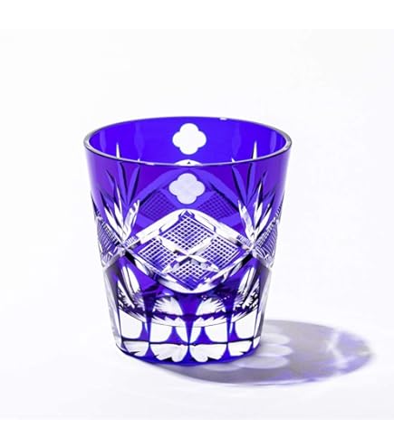カガミクリスタル　五本溝に四角籠目紋　焼酎グラスブルー Amazon｜カガミクリスタル(Kagami) ロックグラス 青 230㏄ 江戸