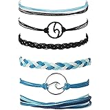 Vsco Wave Bracelet Charm Handmade Braided Wax Rope Wave Bracelet Adjustable Waterproof String Strand Wrap for Women Girls Sum