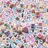 gresorth 800個ホワイトキューブアクリル文字ビーズマルチカラーアルファベットDIY手作りネックレス、子どもの教育6 x 6 mm