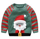 EOZY キッズ ニットセーター 男の子 子供服 サンタクロース ストライプ クルーネック 可愛い 長袖 トップス 秋冬 ボーイズ 柔らかい クリスマス 100 グリーン
