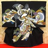 【吉祥十徳・鷹・束ね熨斗・小鎚・黒】 男児　初着　祝着 のしめ 産着 男の子のお宮参り着物 高級 フードセットプレゼント付