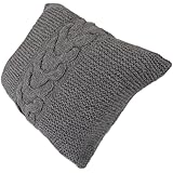 Hand Knitted Superfineアルパカウールケーブルスロー枕カバーホーム装飾クッションケース 20" x 17" グレー