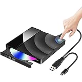 【最新版】 Karsspor DVDドライブ 外付け USB 3.0 TYPE-C DVD プレイヤー ポータブル DVD/CD 読取み・書込み タッチポップ式 高速 静音 軽量 超スリム DVD±RW CD-RW Window/Mac OS対応(ブ