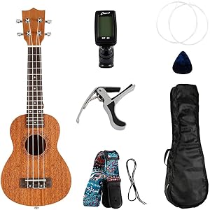 Steppiano ウクレレ コンサート ウクレレ 初心者 セット 21インチ 高級なマホガニ―材 入門 検品後発送で安心 (調律器、4*ウクレレ弦、教則本など8点セット)