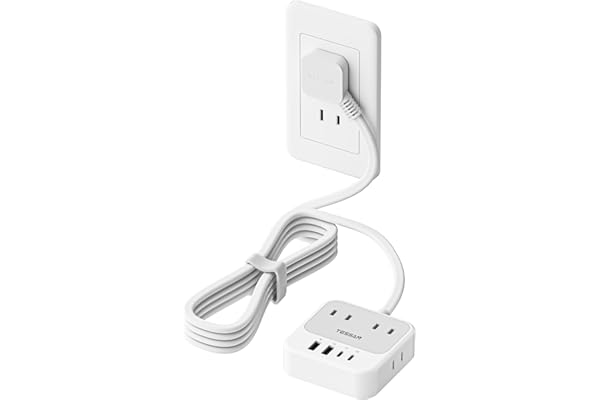 延長コード 2m 超薄型 (8-in-1, 20W PD) usb コンセントタップ TESSAN 電源タップ usb付き 隙間 AC差込口 4個口 Type-C 2ポート USB-A 2ポート薄型プラグ タコ足配線 たこあしコンセント 分岐 電源コード 出張 旅行 テーブル 卓上 ホワイト