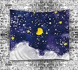 izielad Cartoon Moon Star Sky in Night Wall Hangingタペストリー子子供 59*51 INCH ブルー