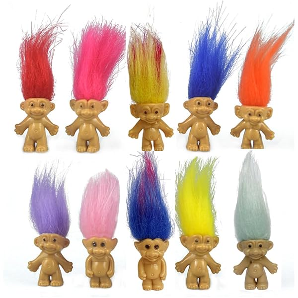 Yintlilocn 10Pack Cute troll doll Key ring Crazy Colour Hair