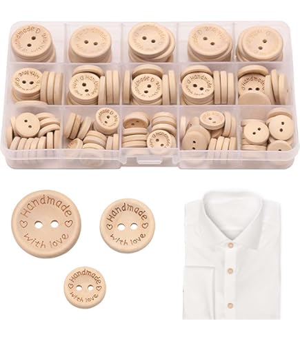 Amazon | ウッドボタン 二つ穴ボタン ナチュラル シャツボタン ウッド  