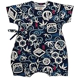 ボーイズ|ベビー|浴衣|甚平[くろわっさんす べべ]ベビー甚平|ロンパース甚平|和柄((日本製生地|コットン|綿100％|新生児|男の子|男児 50-60 ネイビー