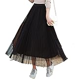 [Kai La Nalu] プリーツ スカート aライン レディース ウエスト ゴム フレア ロング マキシ ミモレ ハイウエスト サテン シルク シルキー オシャレ かわいい 春夏 黒 短い 夏 大きいサイズ プリーツスカート レース リネン レオ
