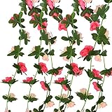 2pcs 20 cmシルクローズの花アイビーのつる、obmwang Little人工ローズグリーンリーフValentineホームウェディング庭装飾
