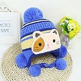 防寒 ニット帽子 女の子 男の子 かわいい防寒帽子 ボンボン付き 2017新製品 dark blue