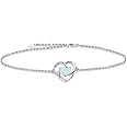 Opal Heart Anklet/Bracelet For Women 925 Sterling Silver Adjustable Opal Heart Bracelet/Ankle Bracelet (Large Bracelet)