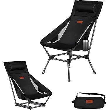 アウトドア用折りたたみチェアセット リクライニングチェア 通気型 ブラック 折りたたみチェア 枕つき