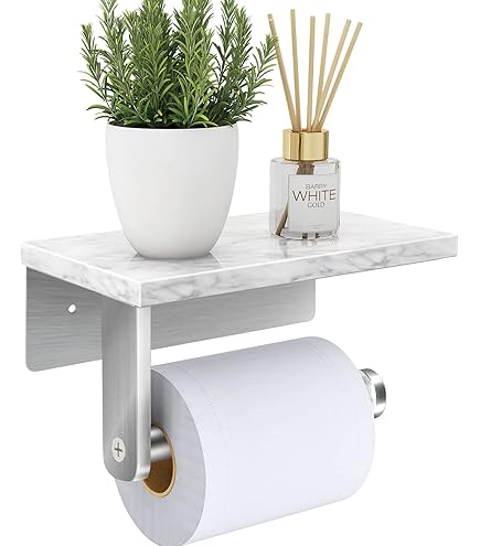 Noonext Adhesive Toilet Paper Holder With Shelf - SUS304 Stainless Steel, Mega Roll Compatible, No Drilling (Polished Chrome)