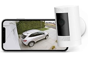 【2023年度グッドデザイン賞受賞】Ring Stick Up Cam Battery (リング スティックアップカム バッテリーモデル) | 外出先からも見守り可能、屋内・屋外で使える充電式セキュリティカメラ、デバイス盗難補償付き - ホワイト |