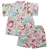 《盛夏 甚平》(ジンベイ) 日本製ベビー女児 リップル生地アサガオ&金魚柄衿フリル甚平スーツ 80cm/オフシロ NO.OG-75554