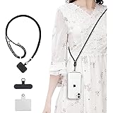 [ＶＥＶＥＮ] スマホストラップ ネックストラップ ナイロン製 1本+3枚入 スマホ タグパッチ 携帯ストラップ 肩掛けストラップ 首掛け 斜め掛け 長さ調整可能 軽量 着脱簡単 紛失/落下防止 携帯/鍵/カメラに 全機種対応 (Black)