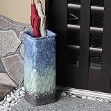 信楽焼　青緑窯変四角傘立て　しがらき焼　笠立て　陶器　おしゃれ　kt-0204