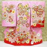 【毬に花紋・金駒刺繍・ピンク赤ぼかし】 女児　初着　祝着 のしめ 産着 女の子のお宮参り着物 高級 フードセットプレゼント付
