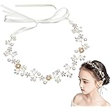 サムコス 髪飾り 花 パール 花かんむり リボン ホワイト ヘッドドレス クリスタルビーズ 花冠 ヘアアクセサリー 結婚式