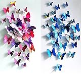 ElecMotive 12 Purple + 12 Blue 3D Butterfly Stickers Home Decoration DIY Removable Vivid Man-made Li