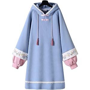 YUEH-FHSJP ファッション 秋冬 パーカー フード付き 重ね着風 パーカーワンピース 中国風 刺繍 チャイナドレ…