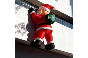 NYHGOXM エアーサンタクロース クリスマス インフレータブル 装飾 屋外 大型 壁クライミング サンタ 人形 2m/3m 選択可能 (緑の袋を持って壁を登る老人 [3メートル])
