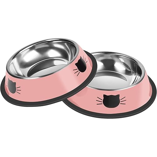 Serentive 2 Pcs Non-Slip Stainless Steel Small Cat Food Bowls - Unbreakable, Thicken 7 Oz Cat Dishes - Indoor, Removable Rubb